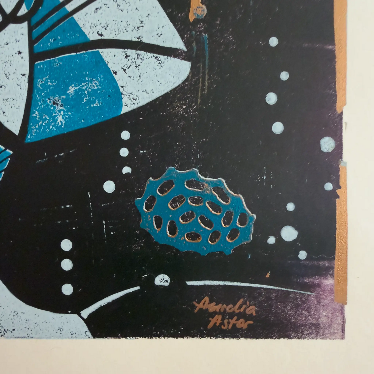 Lower right corner of the artwork Underwater Love, signed by the artist Aurelia Astor