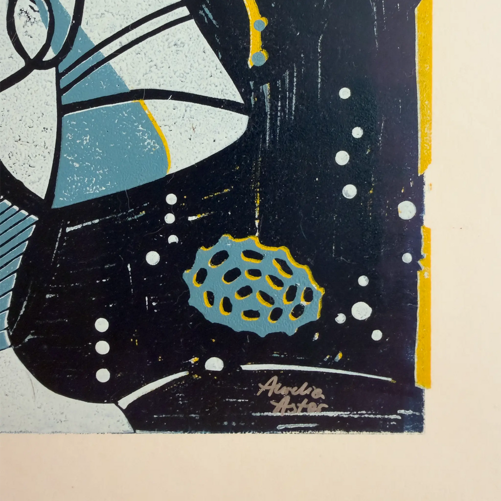 Lower right corner of the artwork Underwater Love, signed by the artist Aurelia Astor